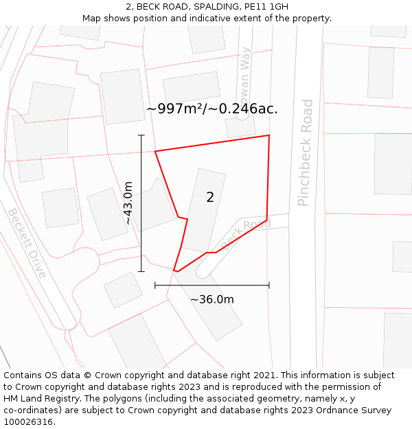 2, BECK ROAD, SPALDING, PE11 1GH: Plot and title map