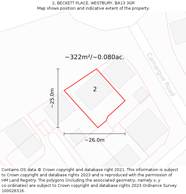 2, BECKETT PLACE, WESTBURY, BA13 3GR: Plot and title map
