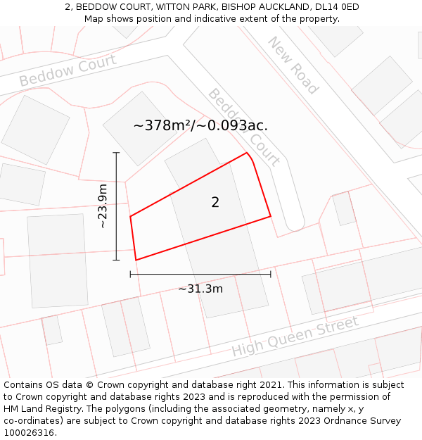 2, BEDDOW COURT, WITTON PARK, BISHOP AUCKLAND, DL14 0ED: Plot and title map