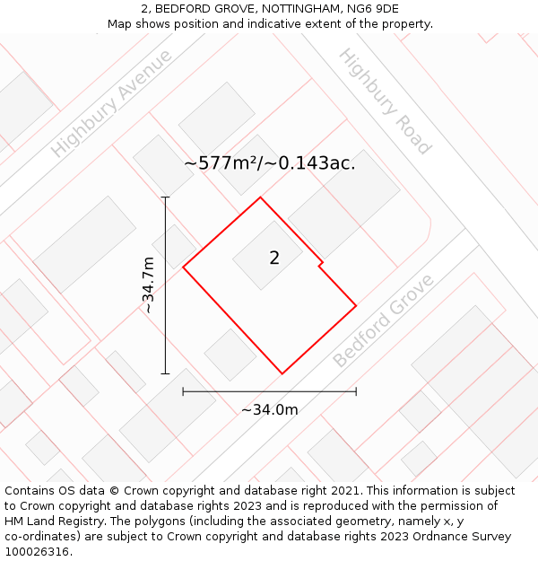 2, BEDFORD GROVE, NOTTINGHAM, NG6 9DE: Plot and title map