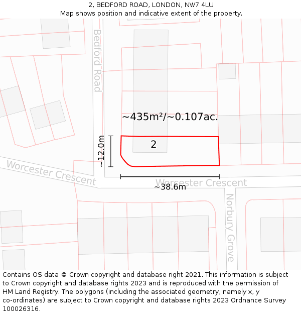 2, BEDFORD ROAD, LONDON, NW7 4LU: Plot and title map