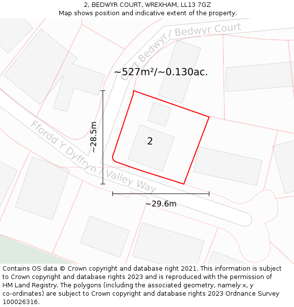 2, BEDWYR COURT, WREXHAM, LL13 7GZ: Plot and title map