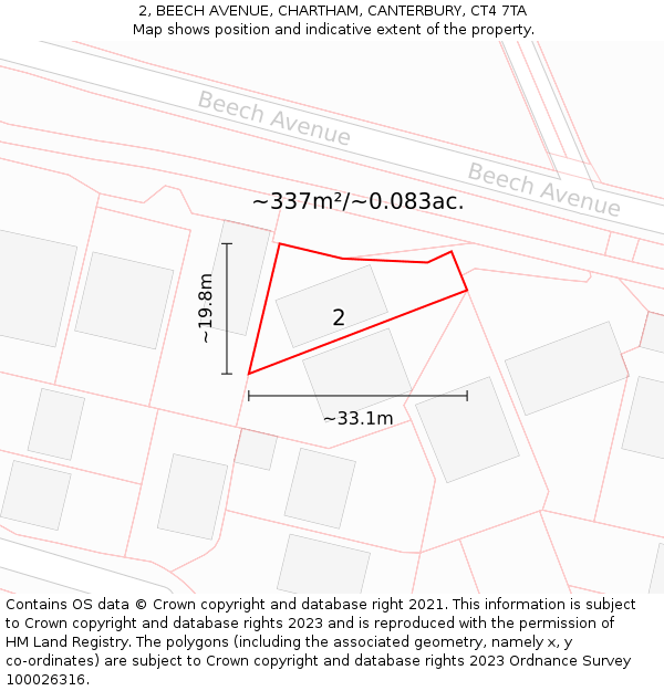 2, BEECH AVENUE, CHARTHAM, CANTERBURY, CT4 7TA: Plot and title map