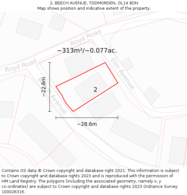 2, BEECH AVENUE, TODMORDEN, OL14 8DN: Plot and title map