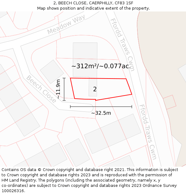 2, BEECH CLOSE, CAERPHILLY, CF83 1SF: Plot and title map