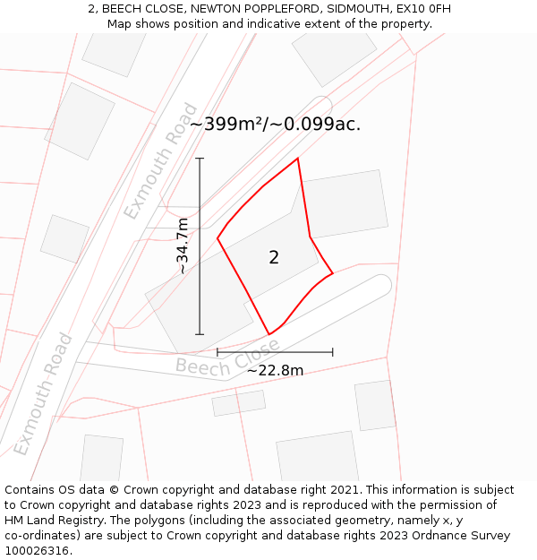 2, BEECH CLOSE, NEWTON POPPLEFORD, SIDMOUTH, EX10 0FH: Plot and title map