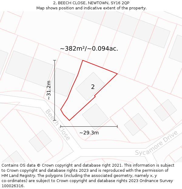 2, BEECH CLOSE, NEWTOWN, SY16 2QP: Plot and title map