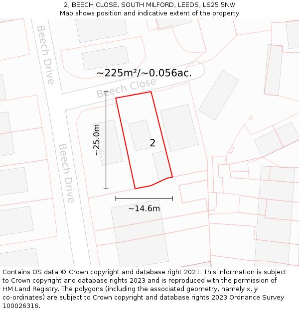 2, BEECH CLOSE, SOUTH MILFORD, LEEDS, LS25 5NW: Plot and title map