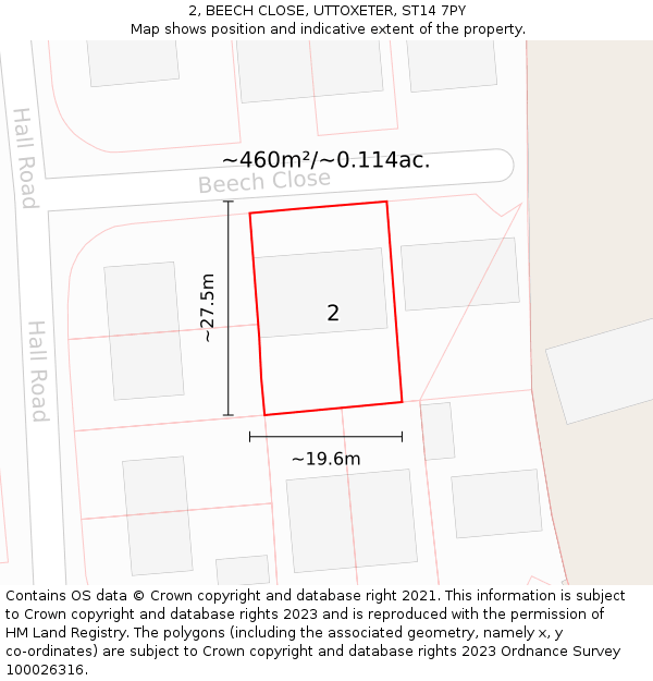 2, BEECH CLOSE, UTTOXETER, ST14 7PY: Plot and title map