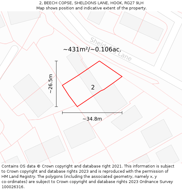 2, BEECH COPSE, SHELDONS LANE, HOOK, RG27 9LH: Plot and title map