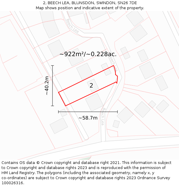 2, BEECH LEA, BLUNSDON, SWINDON, SN26 7DE: Plot and title map