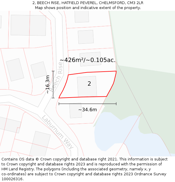 2, BEECH RISE, HATFIELD PEVEREL, CHELMSFORD, CM3 2LR: Plot and title map