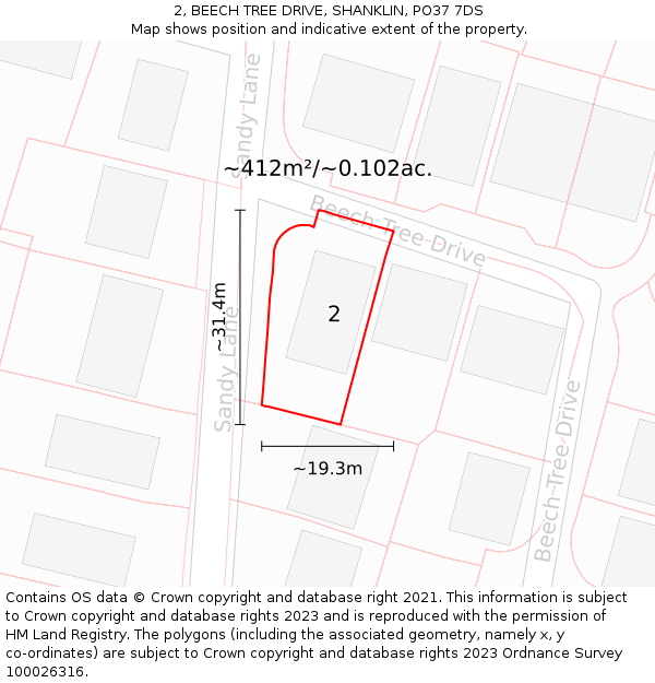 2, BEECH TREE DRIVE, SHANKLIN, PO37 7DS: Plot and title map