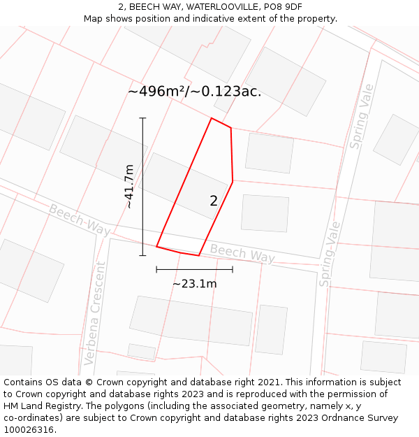 2, BEECH WAY, WATERLOOVILLE, PO8 9DF: Plot and title map