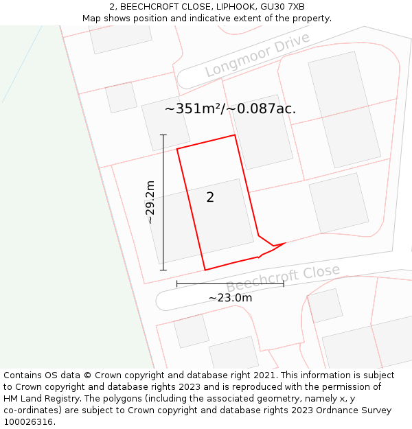 2, BEECHCROFT CLOSE, LIPHOOK, GU30 7XB: Plot and title map