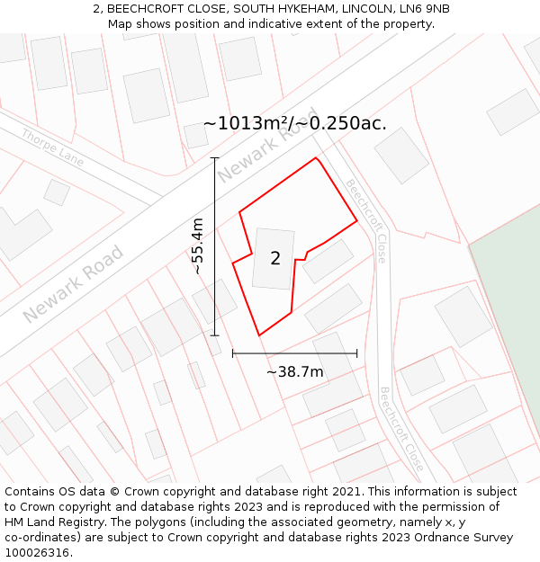 2, BEECHCROFT CLOSE, SOUTH HYKEHAM, LINCOLN, LN6 9NB: Plot and title map