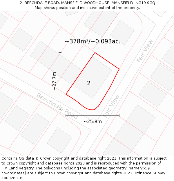 2, BEECHDALE ROAD, MANSFIELD WOODHOUSE, MANSFIELD, NG19 9GQ: Plot and title map