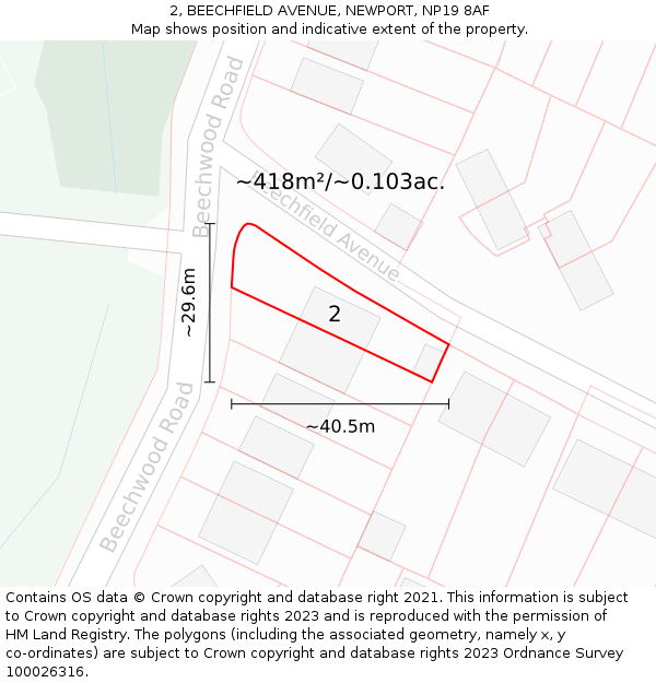 2, BEECHFIELD AVENUE, NEWPORT, NP19 8AF: Plot and title map