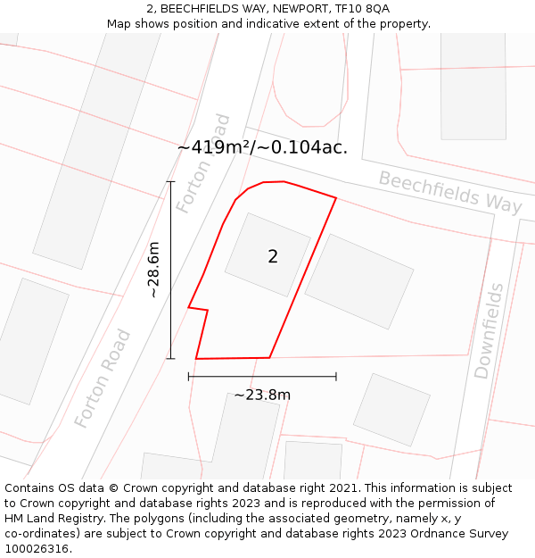 2, BEECHFIELDS WAY, NEWPORT, TF10 8QA: Plot and title map