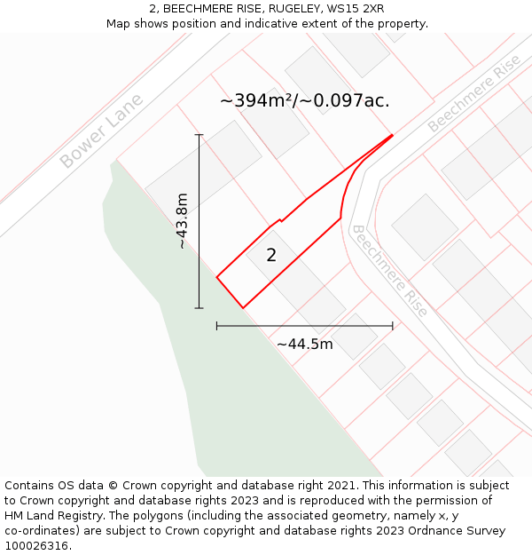 2, BEECHMERE RISE, RUGELEY, WS15 2XR: Plot and title map