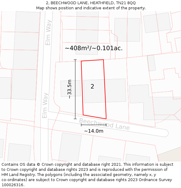2, BEECHWOOD LANE, HEATHFIELD, TN21 8QQ: Plot and title map