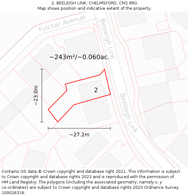 2, BEELEIGH LINK, CHELMSFORD, CM2 6RG: Plot and title map