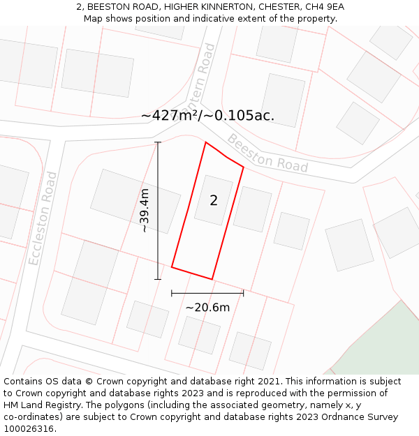 2, BEESTON ROAD, HIGHER KINNERTON, CHESTER, CH4 9EA: Plot and title map