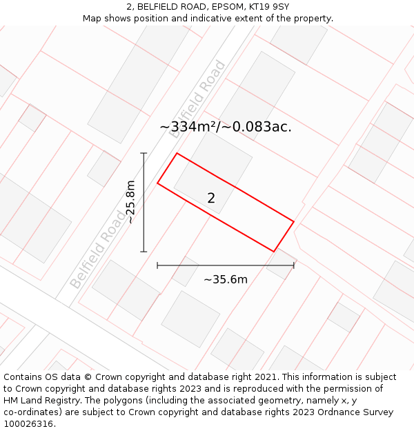 2, BELFIELD ROAD, EPSOM, KT19 9SY: Plot and title map