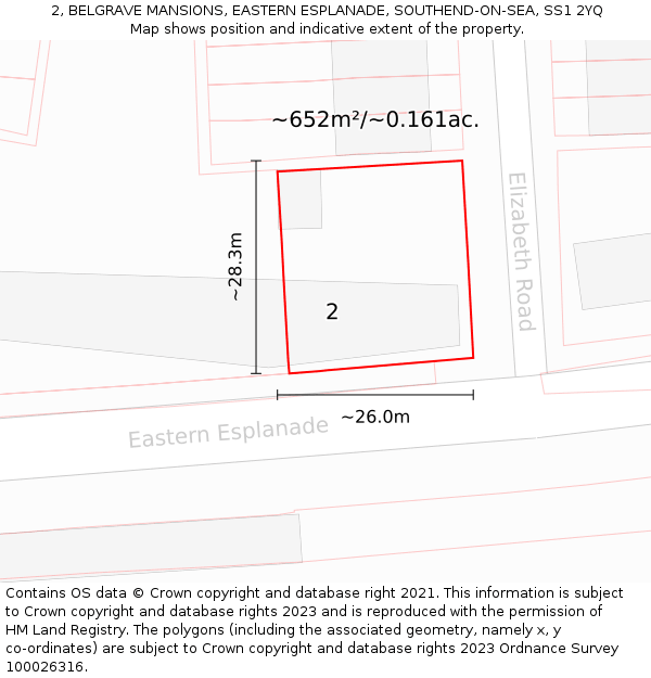 2, BELGRAVE MANSIONS, EASTERN ESPLANADE, SOUTHEND-ON-SEA, SS1 2YQ: Plot and title map