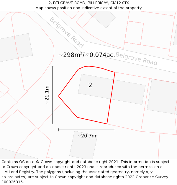 2, BELGRAVE ROAD, BILLERICAY, CM12 0TX: Plot and title map