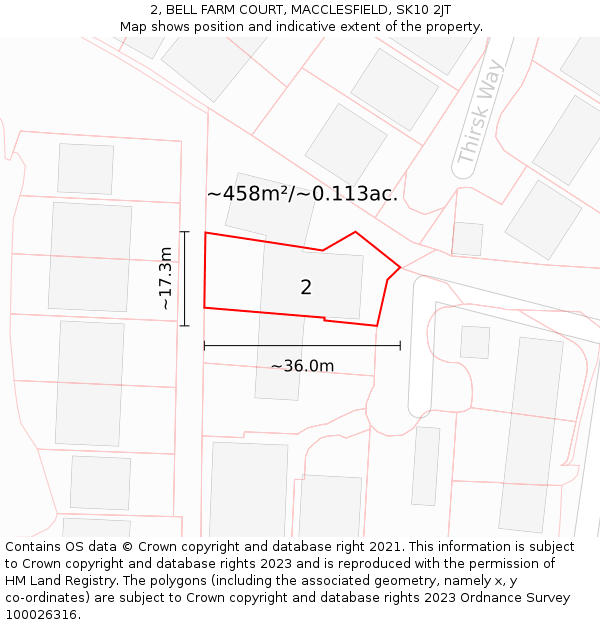 2, BELL FARM COURT, MACCLESFIELD, SK10 2JT: Plot and title map