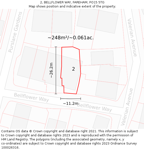 2, BELLFLOWER WAY, FAREHAM, PO15 5TG: Plot and title map