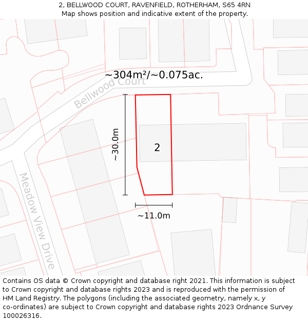 2, BELLWOOD COURT, RAVENFIELD, ROTHERHAM, S65 4RN: Plot and title map