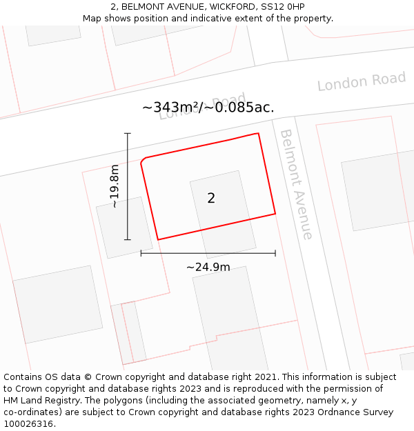 2, BELMONT AVENUE, WICKFORD, SS12 0HP: Plot and title map