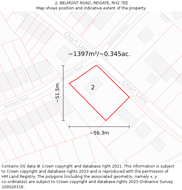2, BELMONT ROAD, REIGATE, RH2 7EE: Plot and title map