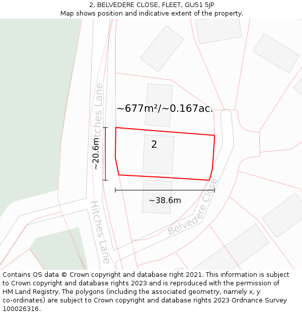 2, BELVEDERE CLOSE, FLEET, GU51 5JP: Plot and title map