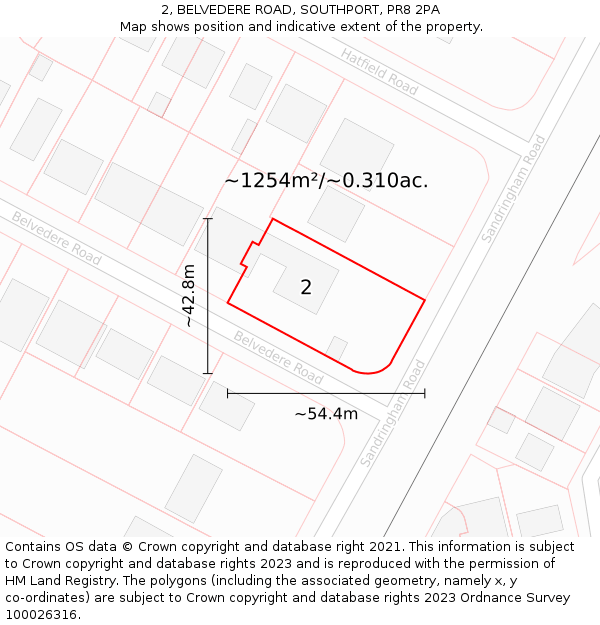 2, BELVEDERE ROAD, SOUTHPORT, PR8 2PA: Plot and title map
