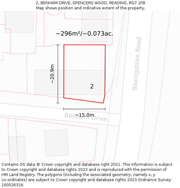 2, BENHAM DRIVE, SPENCERS WOOD, READING, RG7 1FB: Plot and title map