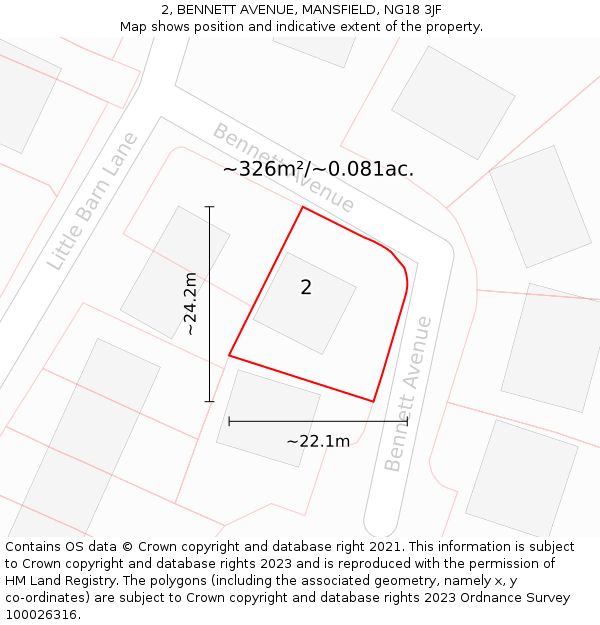 2, BENNETT AVENUE, MANSFIELD, NG18 3JF: Plot and title map