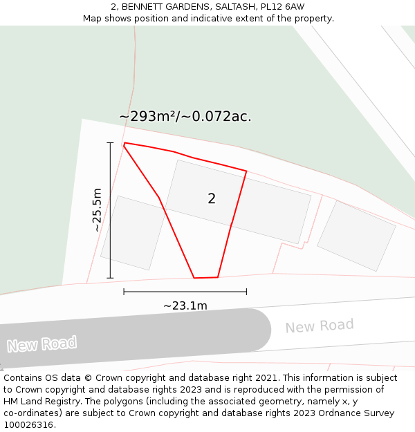 2, BENNETT GARDENS, SALTASH, PL12 6AW: Plot and title map