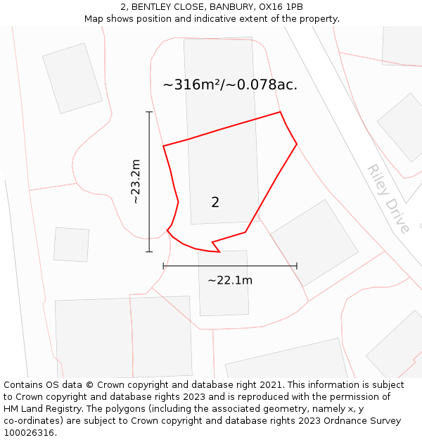 2, BENTLEY CLOSE, BANBURY, OX16 1PB: Plot and title map