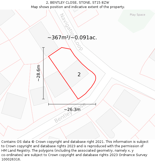 2, BENTLEY CLOSE, STONE, ST15 8ZW: Plot and title map