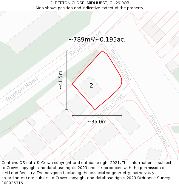 2, BEPTON CLOSE, MIDHURST, GU29 9QR: Plot and title map