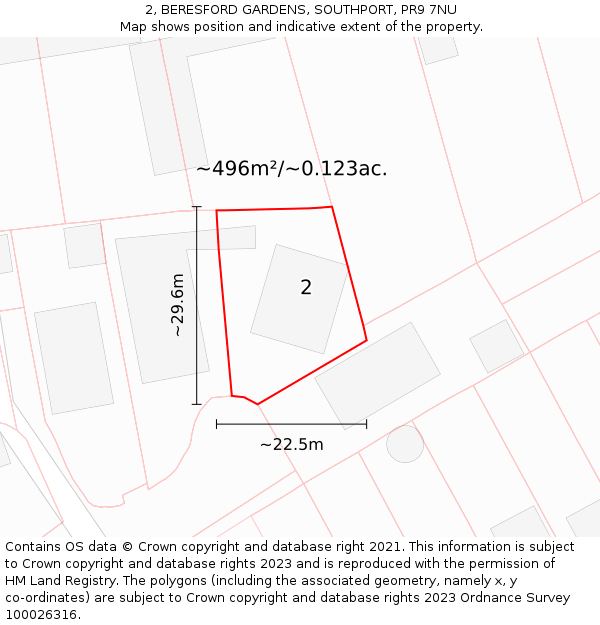 2, BERESFORD GARDENS, SOUTHPORT, PR9 7NU: Plot and title map