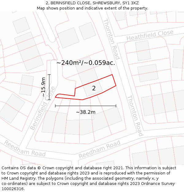 2, BERINSFIELD CLOSE, SHREWSBURY, SY1 3XZ: Plot and title map