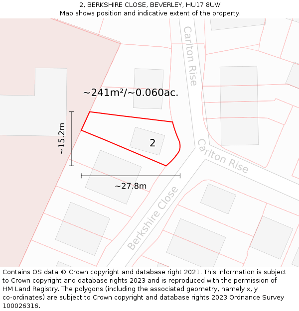 2, BERKSHIRE CLOSE, BEVERLEY, HU17 8UW: Plot and title map