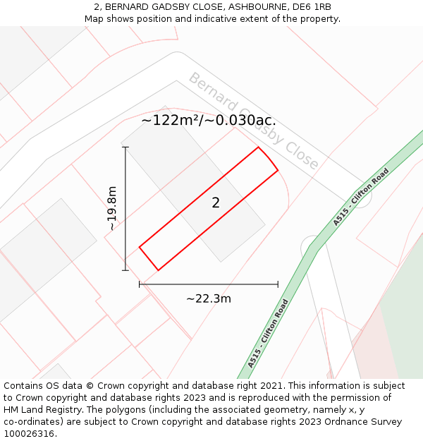 2, BERNARD GADSBY CLOSE, ASHBOURNE, DE6 1RB: Plot and title map