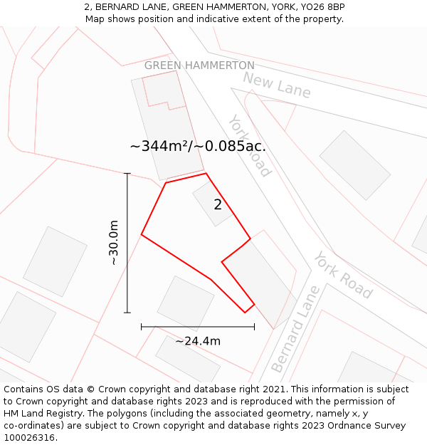 2, BERNARD LANE, GREEN HAMMERTON, YORK, YO26 8BP: Plot and title map