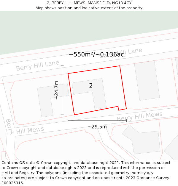 2, BERRY HILL MEWS, MANSFIELD, NG18 4GY: Plot and title map