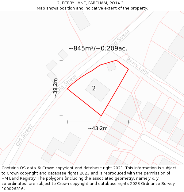 2, BERRY LANE, FAREHAM, PO14 3HJ: Plot and title map